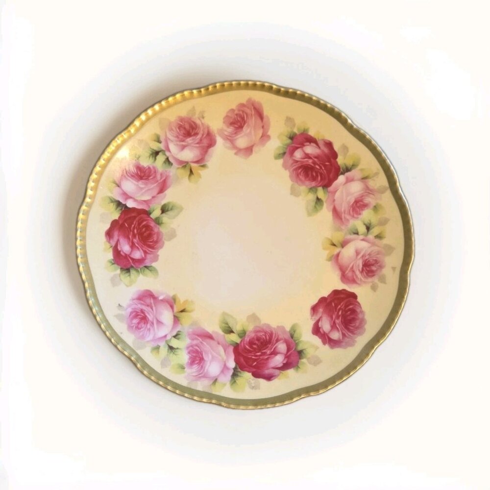Antique Royal Rudolstadt Prussia "B" Hand Painted Pink Roses 7 3/4" Plate